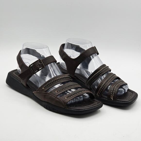 ECCO Ankle Strappy Sandal Summer Slim Brown Leather Size 6.5 - Picture 2 of 6